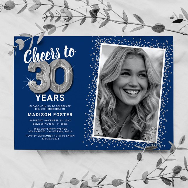 Cheers to Thirty Years 30th Birthday Photo Invitation (Creator Uploaded)