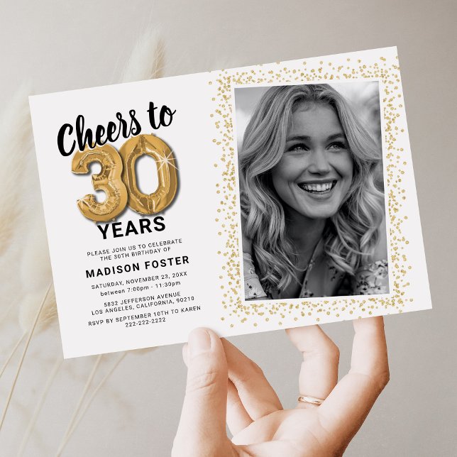 Cheers to Thirty Years 30th Birthday Photo Invitation (Creator Uploaded)