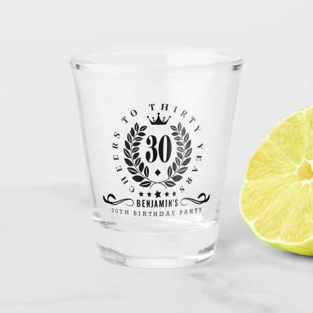 Cheers To Thirty Years Personalised 30th Birthday Shot Glass (Front)