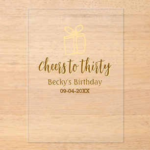 Cheers to thirty yellow brown birthday pastel gift acrylic invitations
