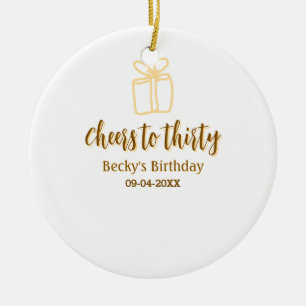 Cheers to thirty yellow brown birthday pastel gift ceramic tree decoration