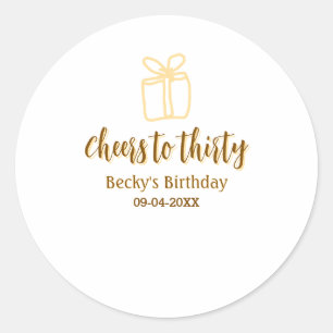 Cheers to thirty yellow brown birthday pastel gift classic round sticker