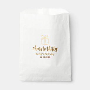 Cheers to thirty yellow brown birthday pastel gift favour bags