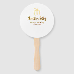 Cheers to thirty yellow brown birthday pastel gift hand fan