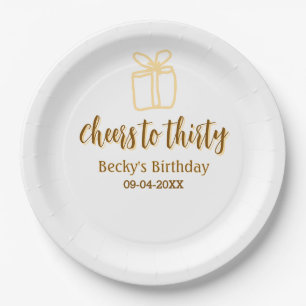 Cheers to thirty yellow brown birthday pastel gift paper plate