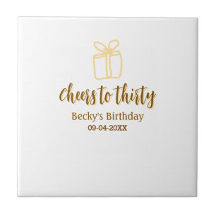 Cheers to thirty yellow brown birthday pastel gift tile