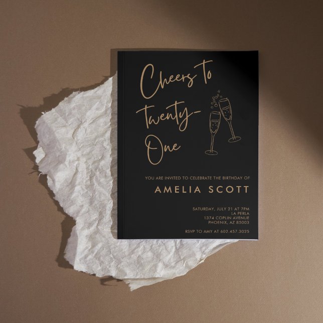 Cheers to Twenty One Black Gold 21st Birthday Invitation (Creator Uploaded)