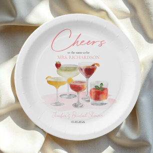 Cheers to    Watercolor Cocktails Bridal Shower Paper Plate