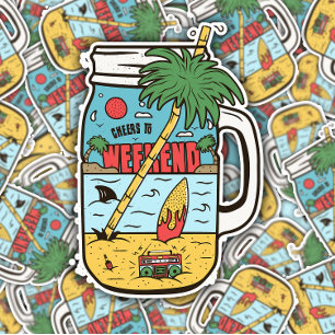 Cheers to Weekends Funny Camping Die-Cut Sticker
