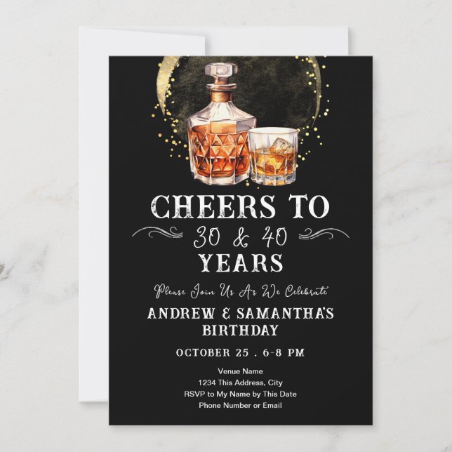 Cheers to Whiskey Double Adult Birthday Invitation (Front)