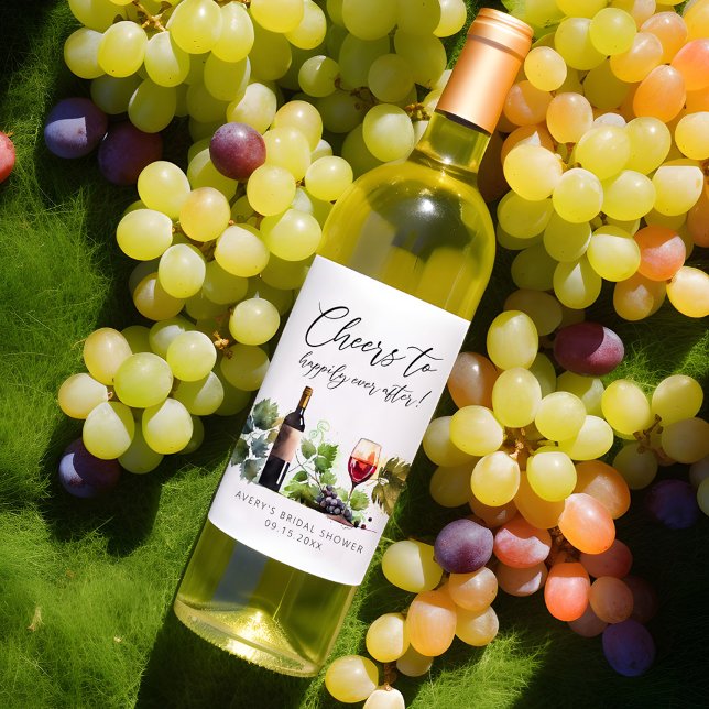 Cheers to Wine Themed Watercolor Bridal Shower Wine Label (Creator Uploaded)