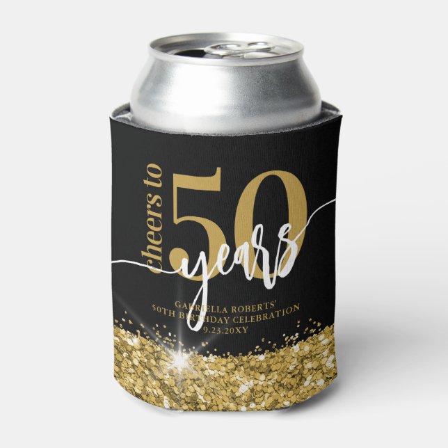 Cheers to Years Gold Glitter Birthday Favour Can Cooler (Can Front)