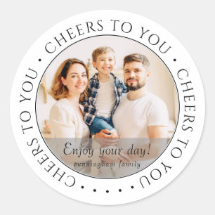 Cheers to you! Classic Simple Birthday Photo Round Sticker