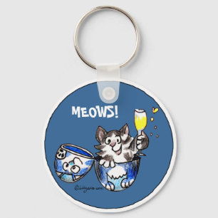 Cheers Toasting Kitty Cat Cartoon Cute Keychains