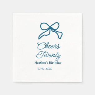 Cheers twenty blue birthday bow name date boho ret napkin