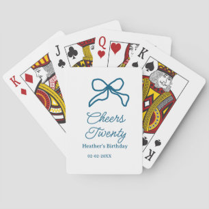 Cheers twenty blue birthday bow name date boho ret playing cards
