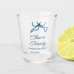 Cheers twenty blue birthday bow name date boho ret shot glass