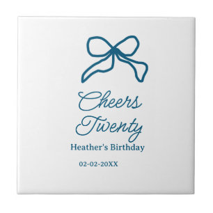 Cheers twenty blue birthday bow name date boho ret tile
