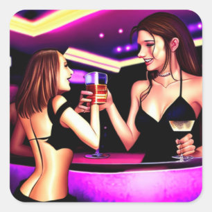 Cheers   Two Woman Toasting Square Sticker