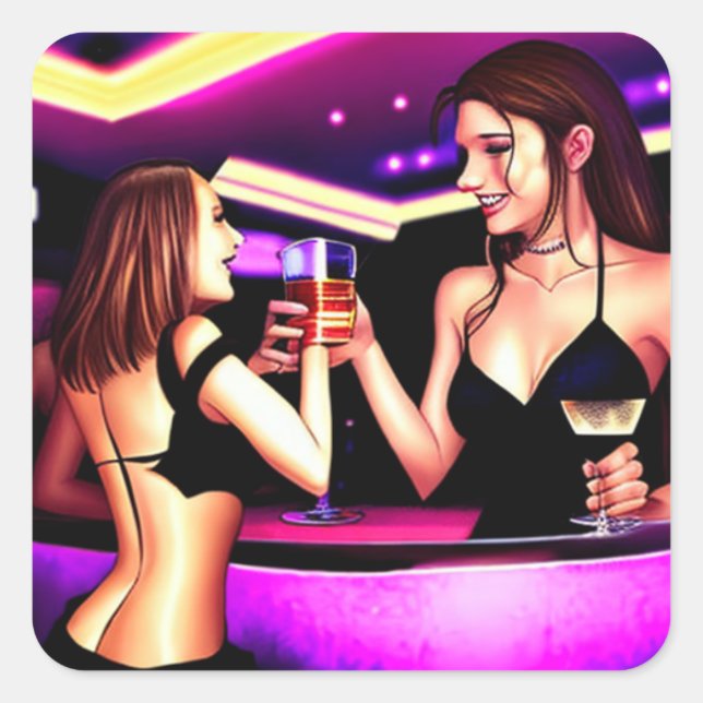 Cheers | Two Woman Toasting Square Sticker (Front)
