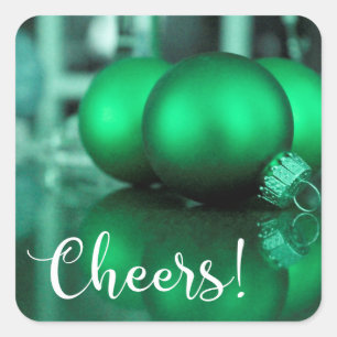 Cheers Typography Green Toned Ornaments Photo Square Sticker