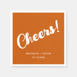 Cheers Unique Celebration Simple Text Orange White Napkin