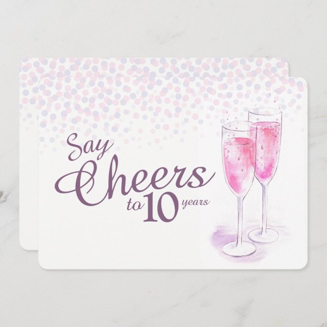 Cheers watercolor champagne glasses anniversary invitation (Front/Back)