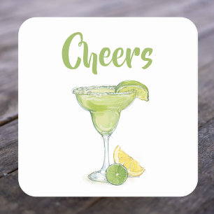 Cheers Watercolor Margarita Square Paper Coaster
