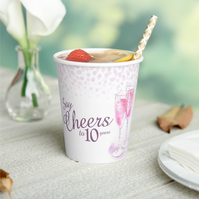 Cheers watercolor pink champagne anniversary paper cups (Insitu)