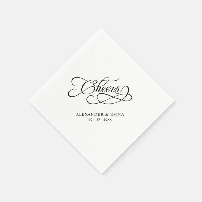 Cheers Wedding Black & White Elegant Calligraphy Napkin (Corner)