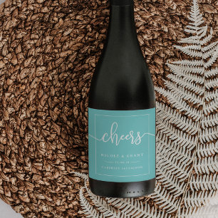 Cheers Wedding Favour Wine Label Aqua