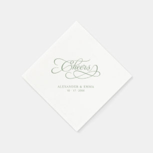 Cheers Wedding Sage Green Elegant Calligraphy Napkin