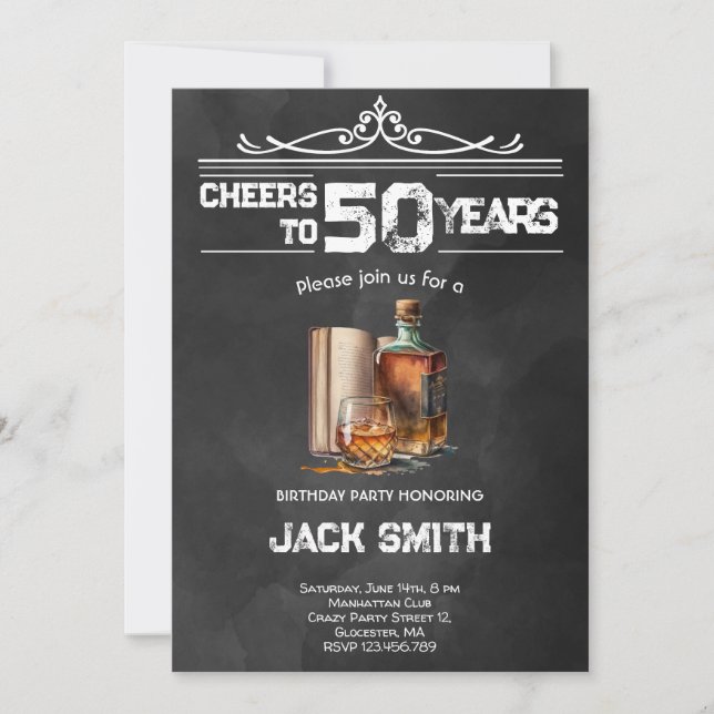 Cheers Whiskey adults birthday party invitation (Front)