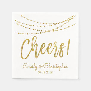Cheers White and Gold Foil String Lights Napkin