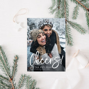 CHEERS White script happy new year card