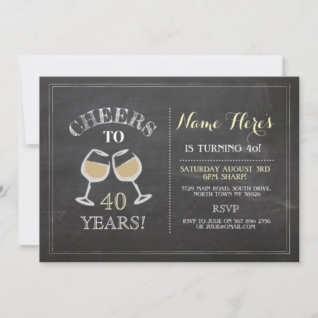 Cheers White Wine Birthday Drink Chalk Invite (Front)