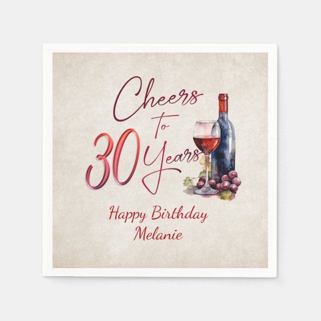 Cheers Wine 30th Birthday Napkin (Front)