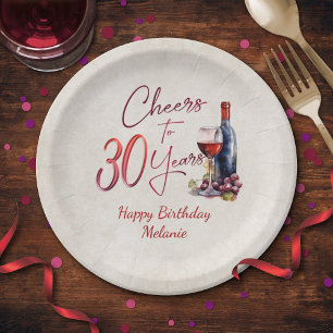 Cheers Wine 30th Birthday Paper Plate
