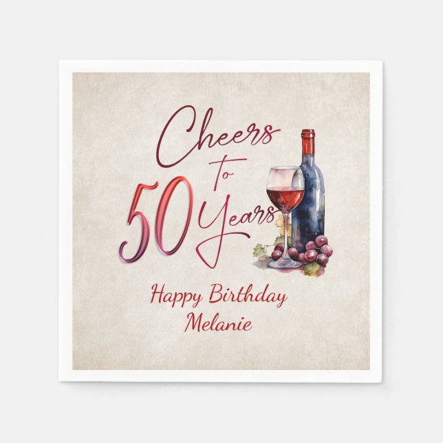 Cheers Wine 50th Birthday Napkin (Front)