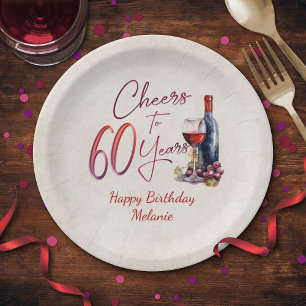 Cheers Wine 60th Birthday Paper Plate