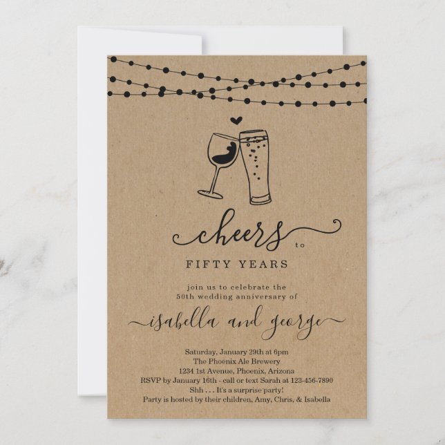 Cheers Wine & Beer Anniversary Party  - Any Year Invitation (Front)
