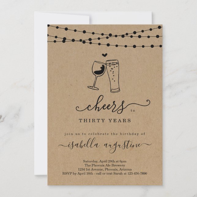 Cheers Wine & Beer Birthday Party  - Any Age Invitation (Front)