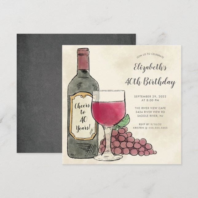 Cheers Wine Birthday Party invitation (Front/Back)