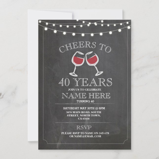 Cheers Wine Tasting Chalk Birthday Party Invite (Front)