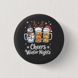 Cheers Winter Nights Beers Snowman Beer Lovers  3 Cm Round Badge