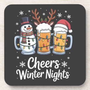 Cheers Winter Nights Beers Snowman Beer Lovers Coaster