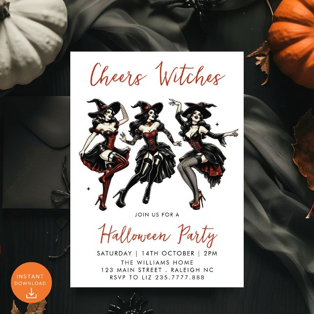 Cheers Witches Adult Halloween Party Invitation (Creator Uploaded)