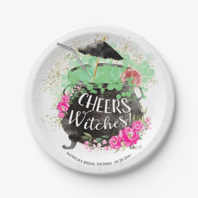 Cheers Witches Cocktail Halloween Bridal Shower Pa Paper Plate (Front)