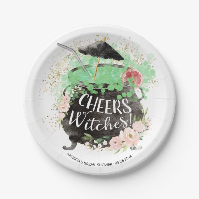Cheers Witches Cocktail Halloween Bridal Shower Paper Plate (Front)