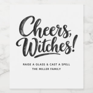 Cheers Witches Funny Halloween Party Drinks Wine Label